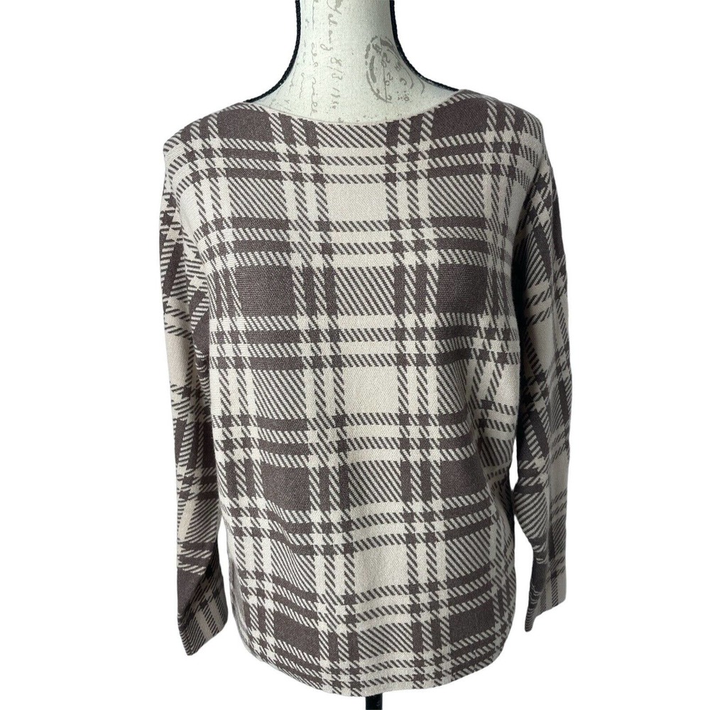 NEW! NWT ADRIENNE VITTADINI Check Print Sweater Brown/Beige Size‎ S - Picture 2 of 7
